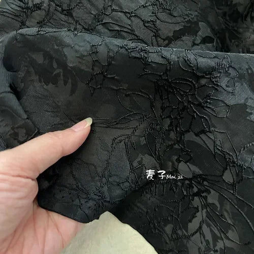 Jacquard Fabric Blackwhite Linear Plant Texture Embroidery Outerwear Suit Clothing Designer Cloth Diy Sewing Polyester Material
