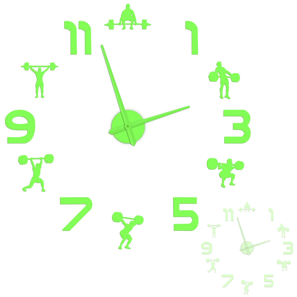 Weightlifting Fitness Room Wall Decor DIY Giant Wall Clock Mirror Effect Powerlifting Frameless Large Wall Clock GYM Wall Watch
