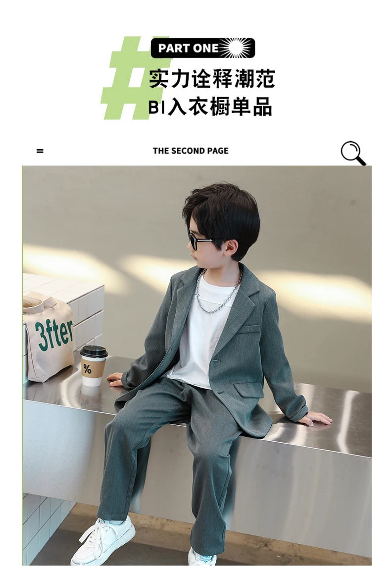 junior Boys Suits Autumn Long Sleeve Casual Blazer Jacket Trouser 2pcs School Uniform Teen Kids Clothes pants Set Child Cosutme