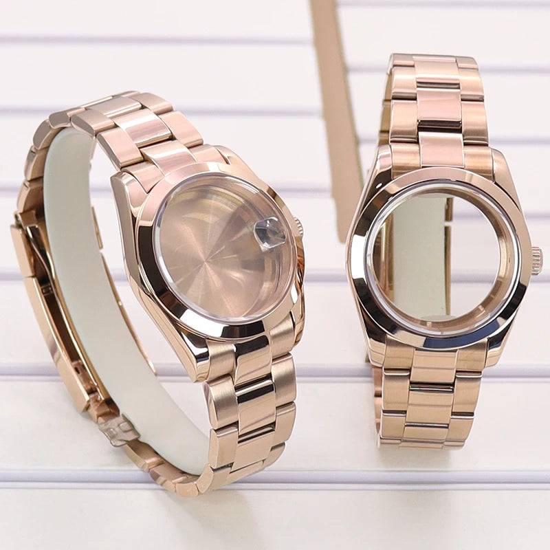 Fenya 36mm 40mm Men Watch Case Pvd Rose Gold Bracelet Sapphire For Explorer Seiko NH35 NH36 4R36 8215 Movement 28.5mm Dial 10ATM