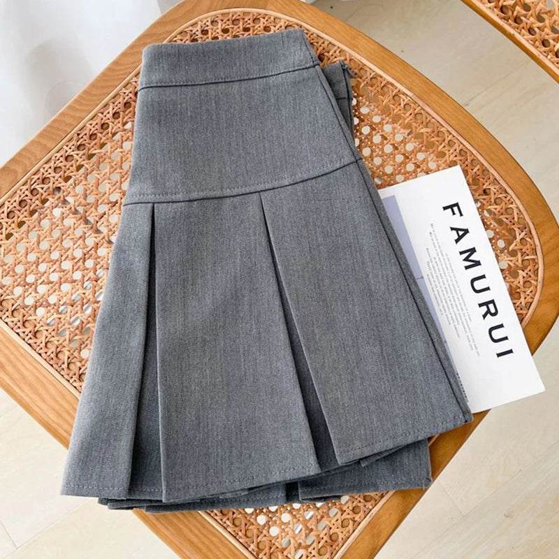 Grey JK Pleated Skirt Women Summer High Waist Solid Preppy Dance Skirts Y2K Korean Slim All-match Mini Skirts New