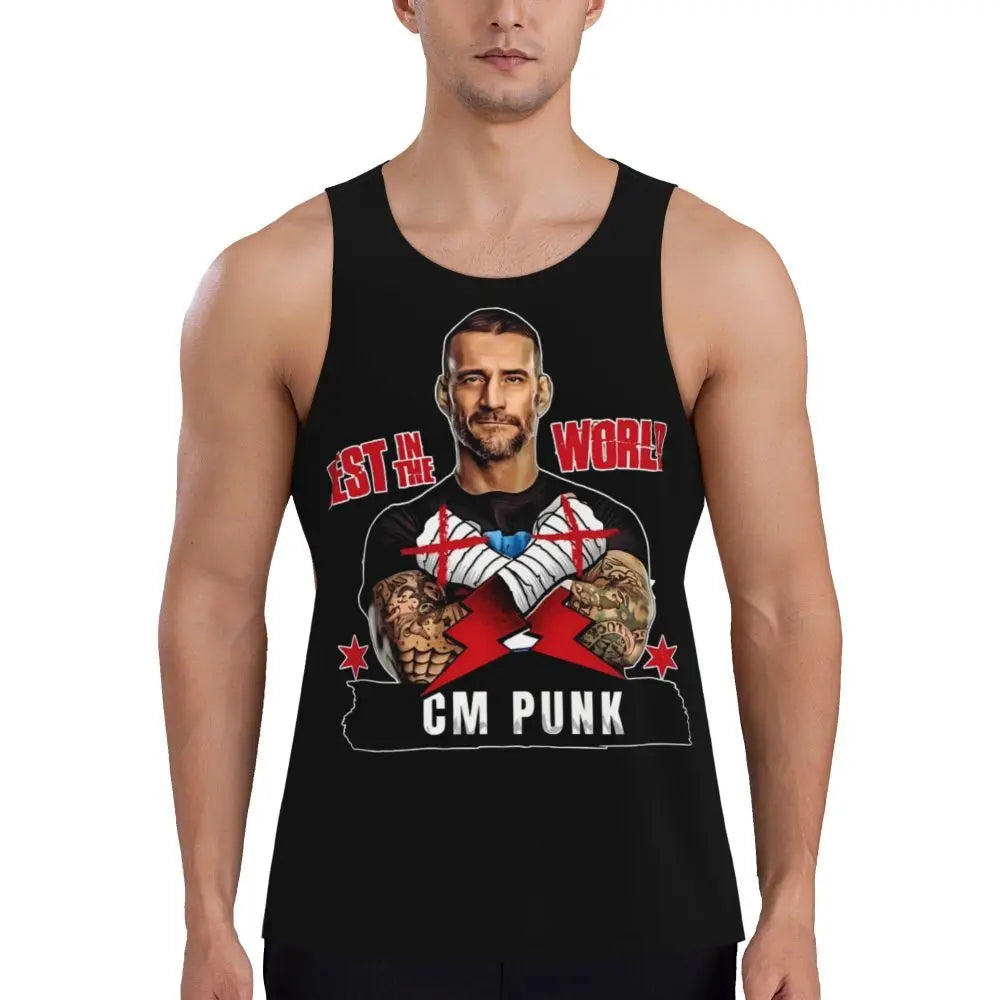 Graphic Wrestling CM Punk Best In The World Workout Tank Tops Sleeveless Shirt Bodybuilding Fitness Gym Compression Vest