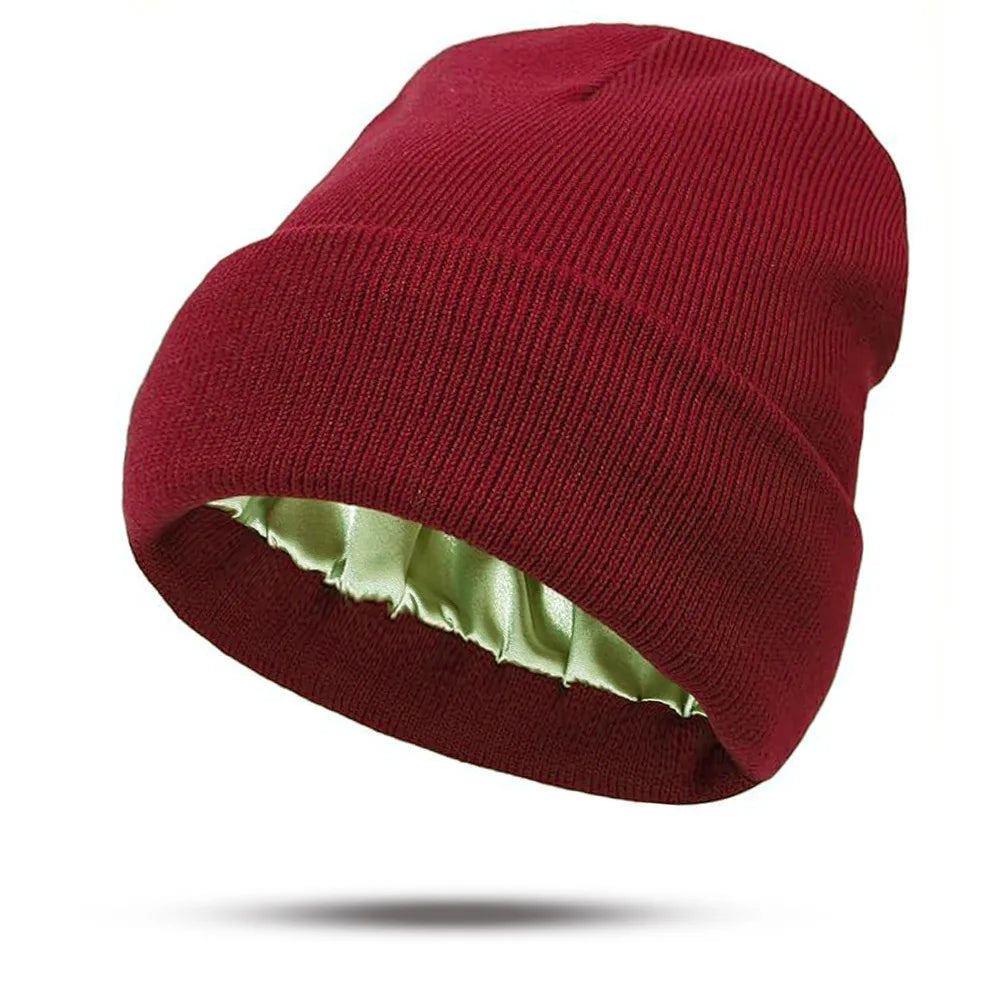 Women's Hats for Autumn&Winter-Comfortable Stylish Versatile Warm-Keeping Hairstyle-Protecting Knitted Satin Woolen Hats