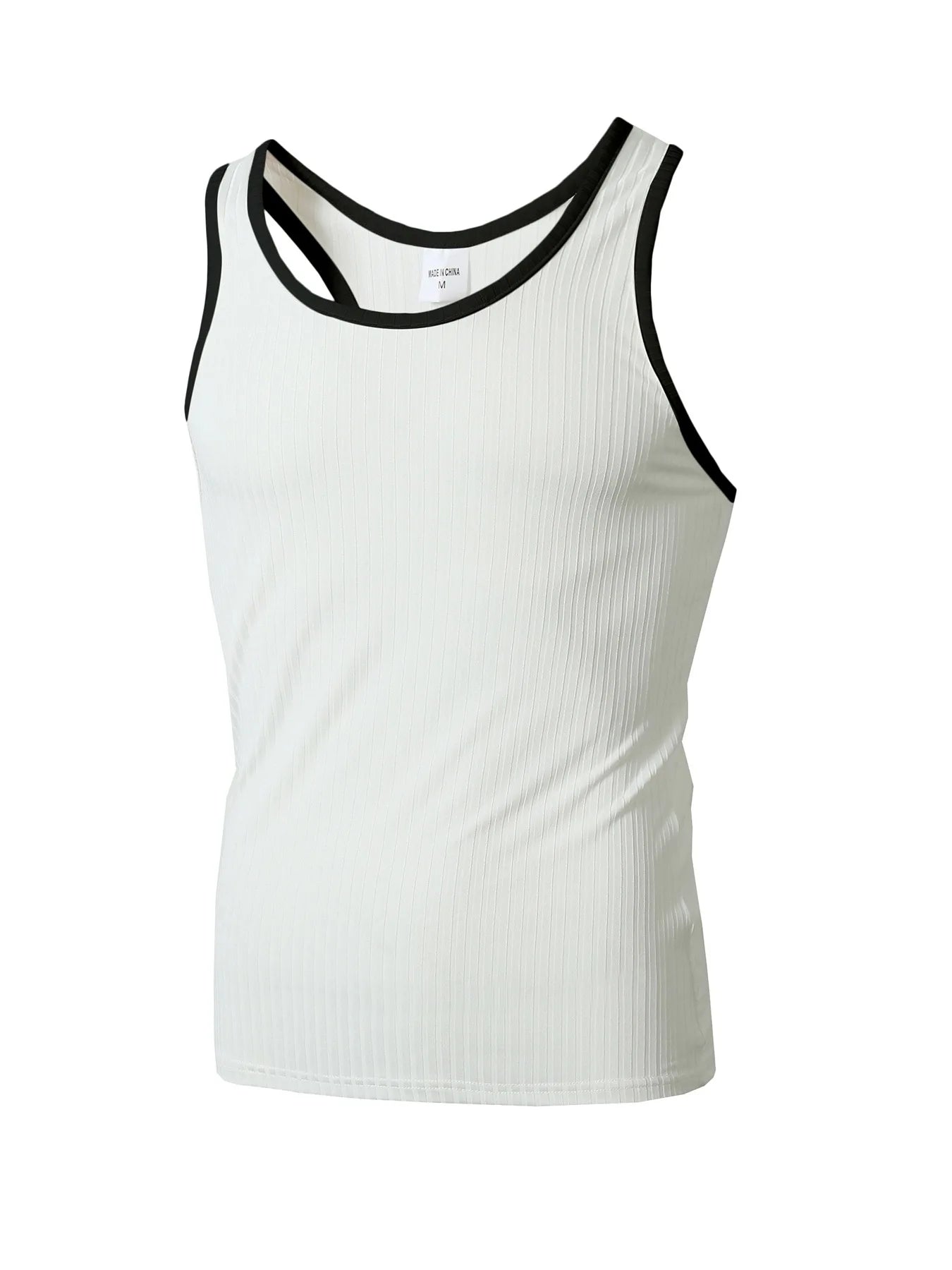 Summer Knitted Vertical Stripe Fitness Slim Vest for Men, Color-blocked Tank Top