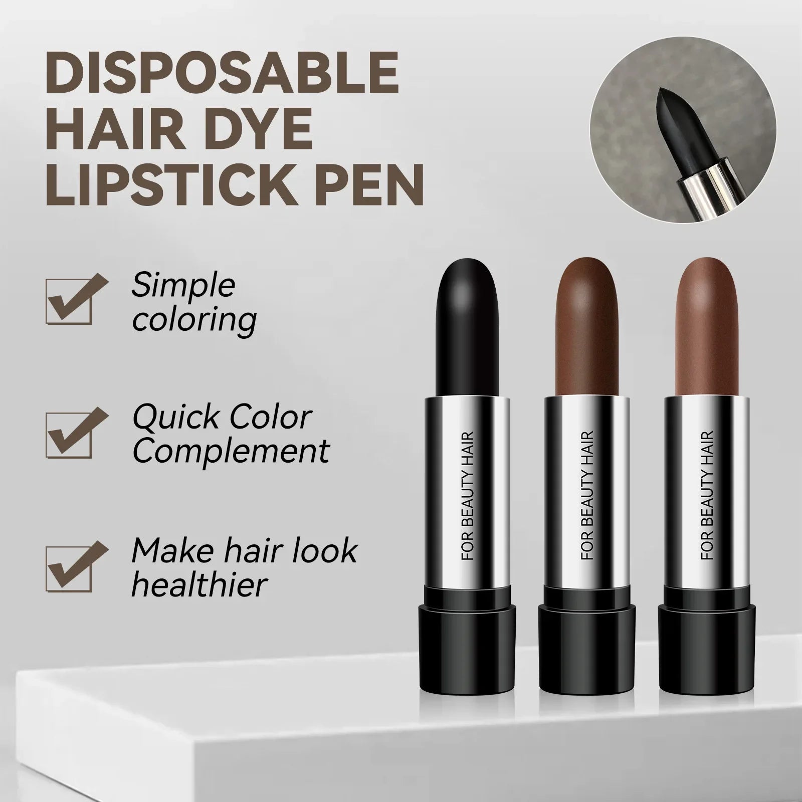 Black Brown Disposable Temporary Hair Dye Pen Lipstick Style White Hair Coverage Hair Coloring Dyeing Chalk Quick Hair Color Dye