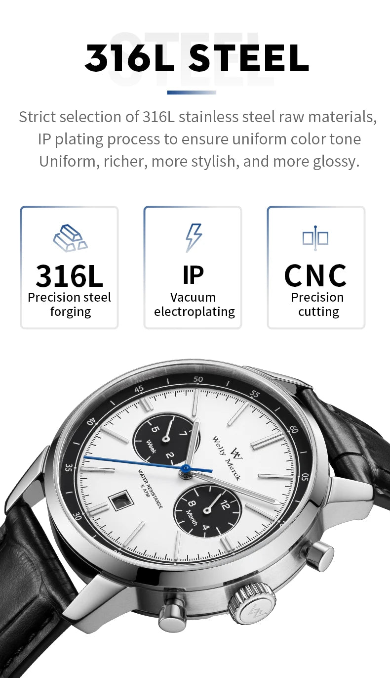 WM Watch Automatic Mechanical Watches Water Resistant Classic Casual Business Man Watch Welly Merck Watch WM138M