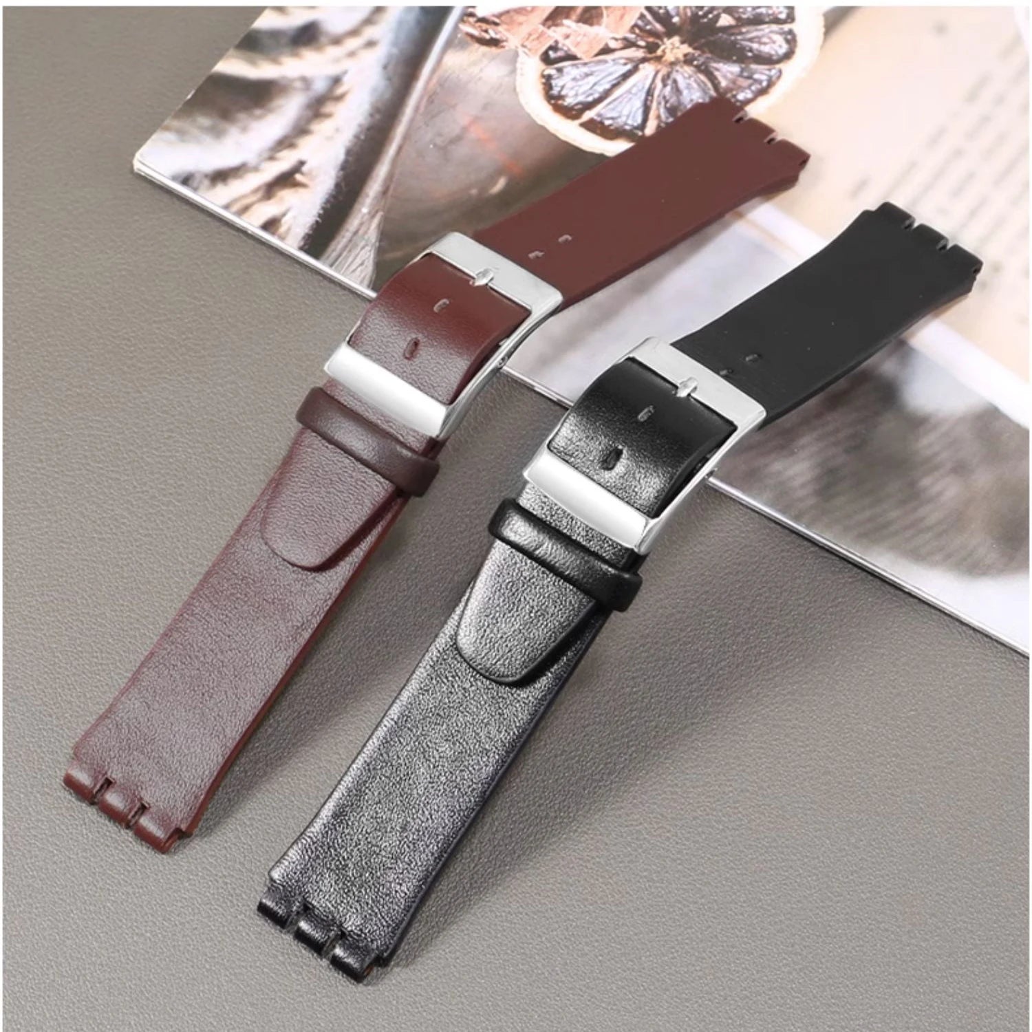 For Swatch SYXS116 GB274/GN239/GB294/287 Ultra-thin Plain Cowhide Genuine Leather Watch Strap 17mm Bracelet Watchband with Tools