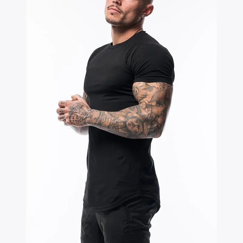 Summer Solid Short Sleeve T Shirt Men Cotton Sports Fitness T-shirt Men Bodybuilding Tshirt Round Hem Streetwear Tee Shirt homme