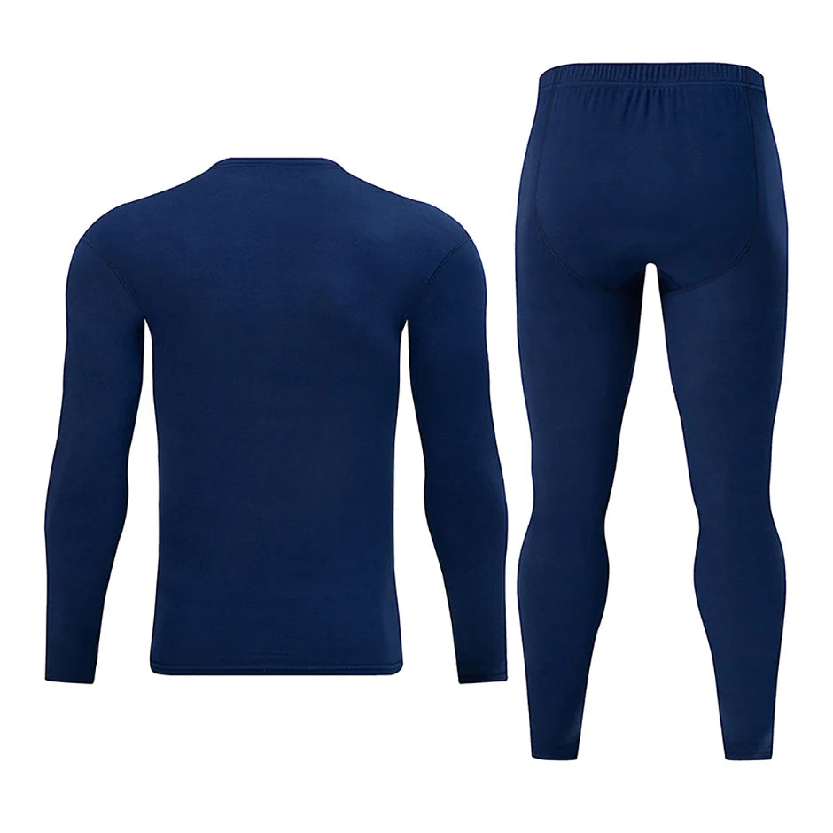 2-piece Men's Autumn And Winter Solid Color Casual V-neck Basic Warm Underwear Set Comfortable Sports And Fitness Base Shirt
