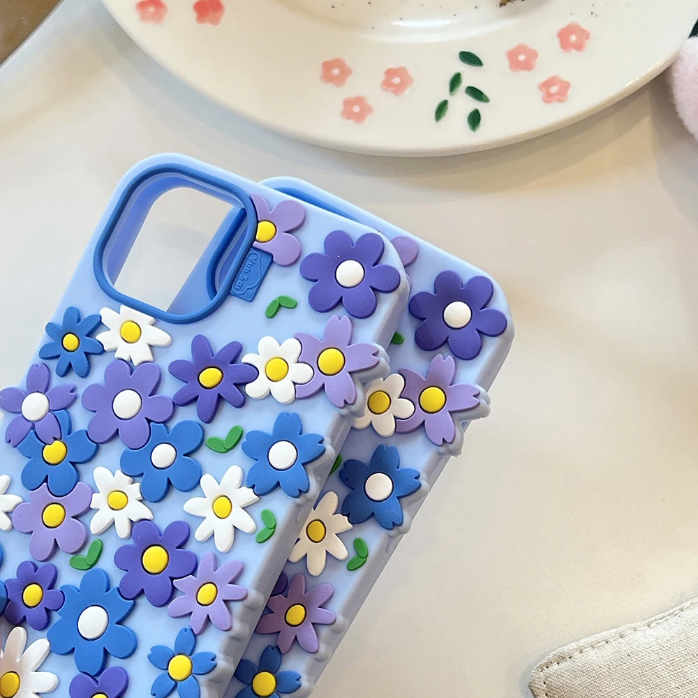 INS Korean Daisy Flower Soft Silicone Luxury Phone Case for IPhone 16 15 13 14 17 Pro Max 14 Plus Fashion Cute Floral Back Cover