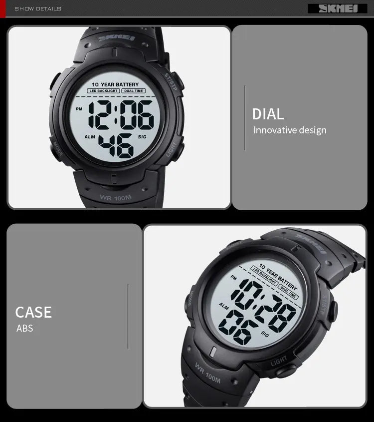 Skmei Led Light Display Chrono Digital Sport Watches Mens 10bar Top Waterproof Wristwatch 10 Year Battery Life Alarm Date Clock