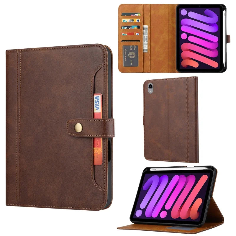 For Mini 7 2024 (A17 Pro) чехол ELVE Luxury Flip Leather Book Tablet Cover With Cards Slot Stand Sleeve For iPad Mini 6 아이패드 미니6