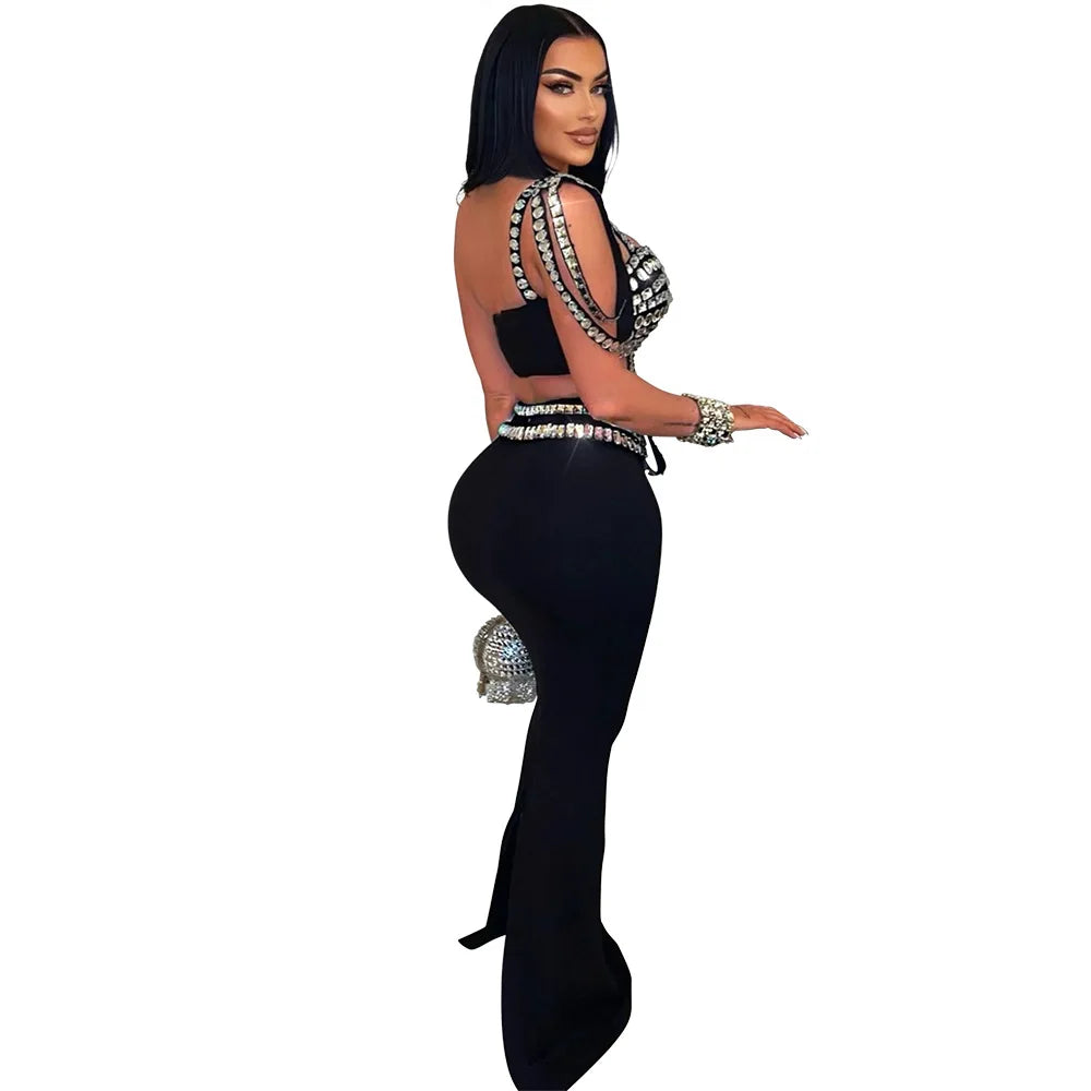 Women Dress Sets Floor Length Buttocks Skirts Two Pieces Set Matching Sets Diamonds Camisole High Street Party Night Evening