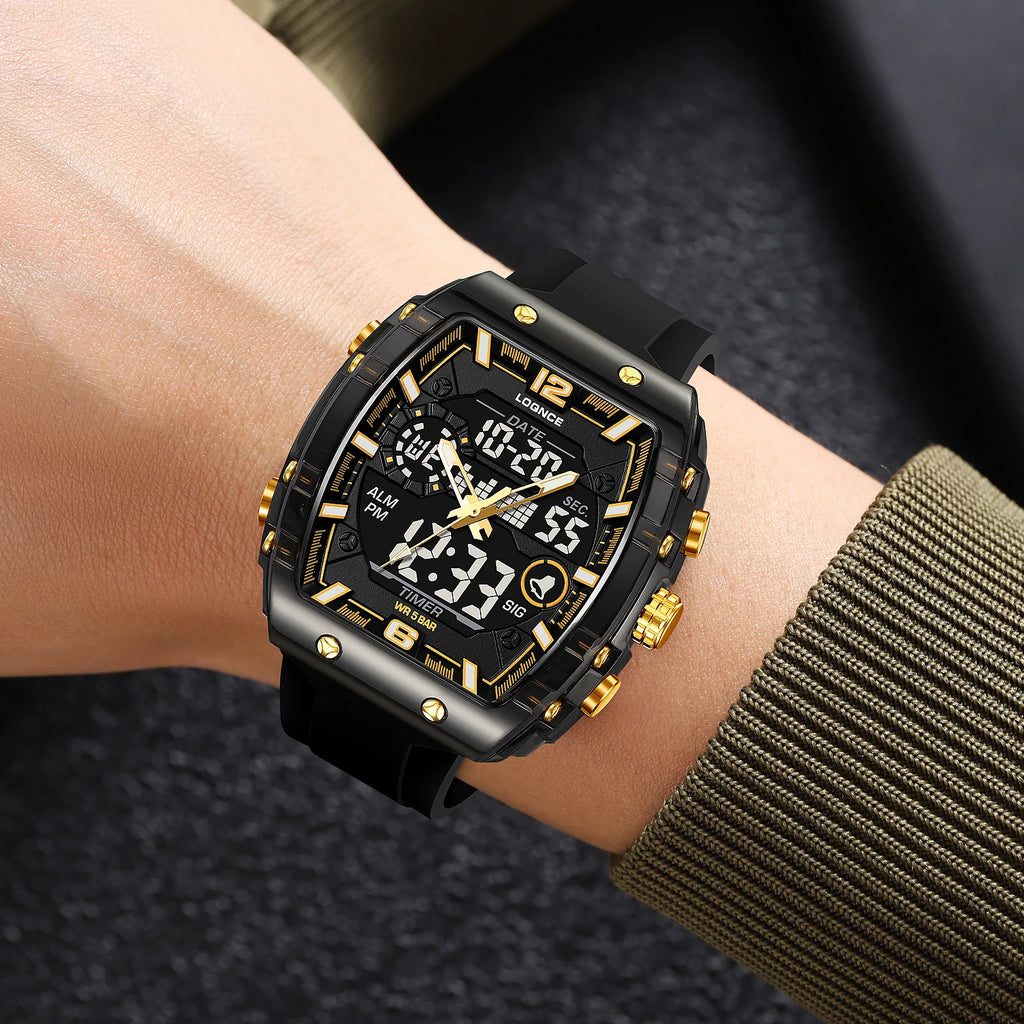 Fashion LOQNCE 98003 Men's Watch High Quality Analog-Digital Dual Movement Calendar Luminous 50M Waterproof Watch Silicone Band