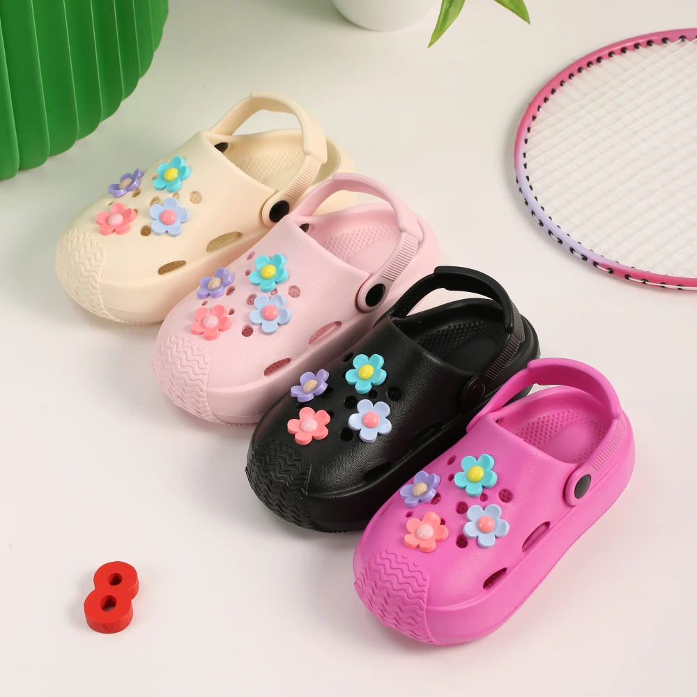 Summer Kids Home Slippers Children's Shoes Slippers Soft Anti-Skid Flower DIY Hole Shoes for Boys Girls Beach Shoes