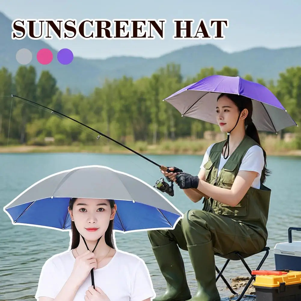 Rain Umbrella Hat Foldable Sun Shade Waterproof Fishing Headwear Cap Beach Head Hats Double-Layer UV Protection Sunscreen