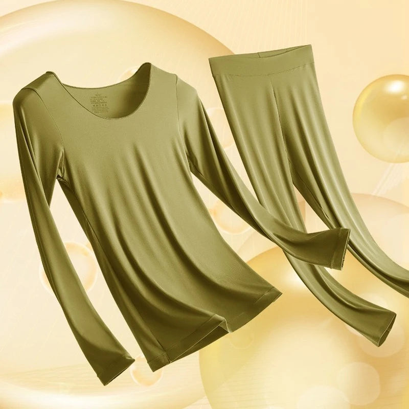 Women's Ultra-Thin Seamless Thermal Underwear High-Elasticity Warm Vest Slim Fit Top Casual Long Sleeves Lightweight Sleepwear
