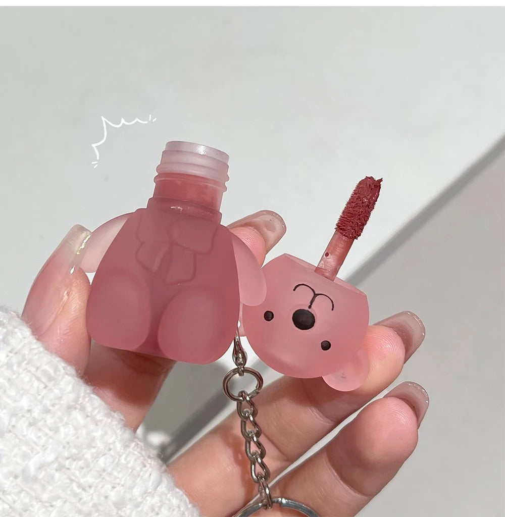 ART VALUE Cute Bear Liquid Lipstick Keychain Matte Nude Sexy Red Lipgloss Lasting Non-stick Cup Lipstick Makeup Lip Stain Tint
