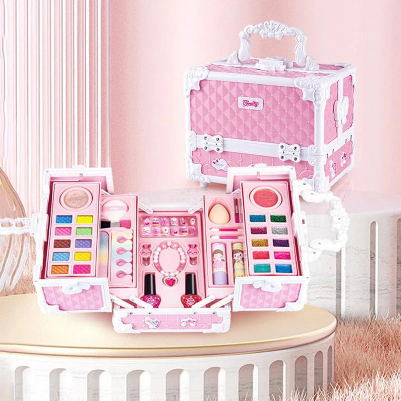 Children Makeup Kit for Girls Lipstick Makeup Cosmetics Pretend Play Pink Unicorn Princess Washable Safe Makeup Kid Toy Gift