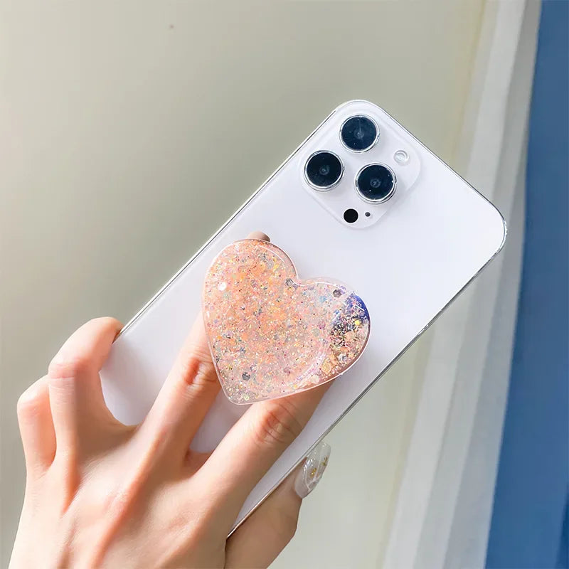 Stylish Glitter Sequins Love Heart Smart Tok For Magsafe Magnetic Phone Griptok Grip Tok Stand Universal Phone Smart Tok Holder