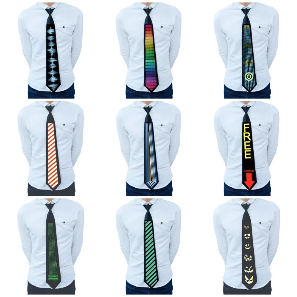 Apparel Accessories Rainbow LED Light Tie Adjustable Neon Flashing Glow Rave Party Necktie Narrow Hip-hop Luminous Cravat Street