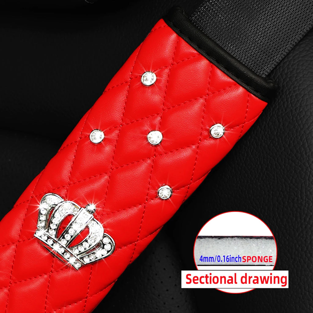 A skin feeling PU sheepskin embroidered crown diamond artificial stone car shoulder guard seat belt automotive supplies