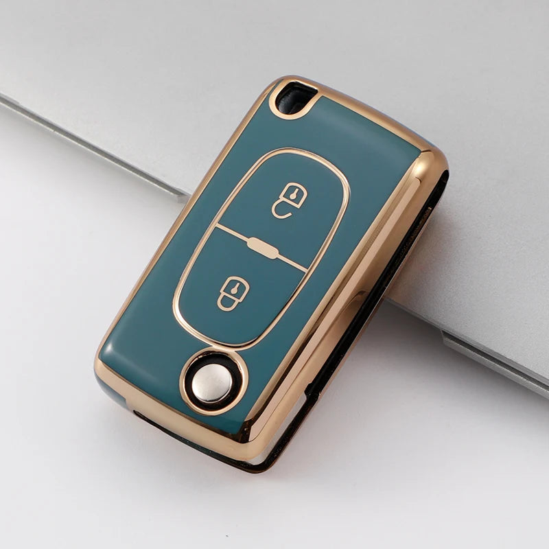 2 Button Folding Car Key Case for PEUGEOT 207 407 307 308 607 for Citroen C2 C4 C5 TPU Cover Fob Rubber Skin Protect Keychain
