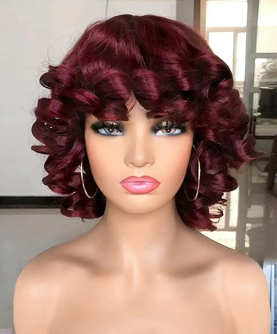 Tereshar Synthetic Short Afro Curly Wig with Bangs Big Bouncy Fluffy Short Kinky Curly Wig for Women Girls