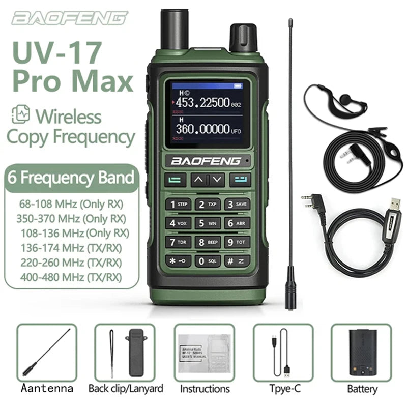 Baofeng UV17 Air Band Walkie Talkie 999 CH Draadloze kopieerfrequentie NOAA Zes bands Amateur Ham Tweerichtingsradio voor