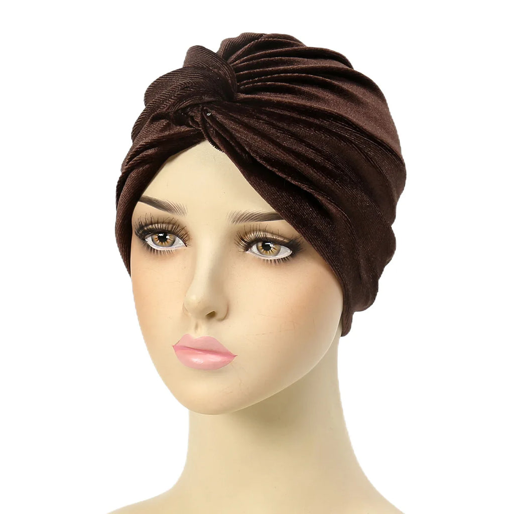 New Women Velvet Turban Hat Muslim Twist Solid Color Hijab Chemo Cap Head Wrap Headscarf Beanies Bonnet Headscarf Turbante Mujer
