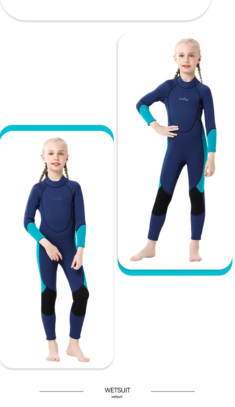 Children's 2mm 3mm Neoprene Wetsuit One-piece Long Sleeve Diving Suit Cold Proof Sunscreen Surfing Swimming Snorkeling Swimsuit