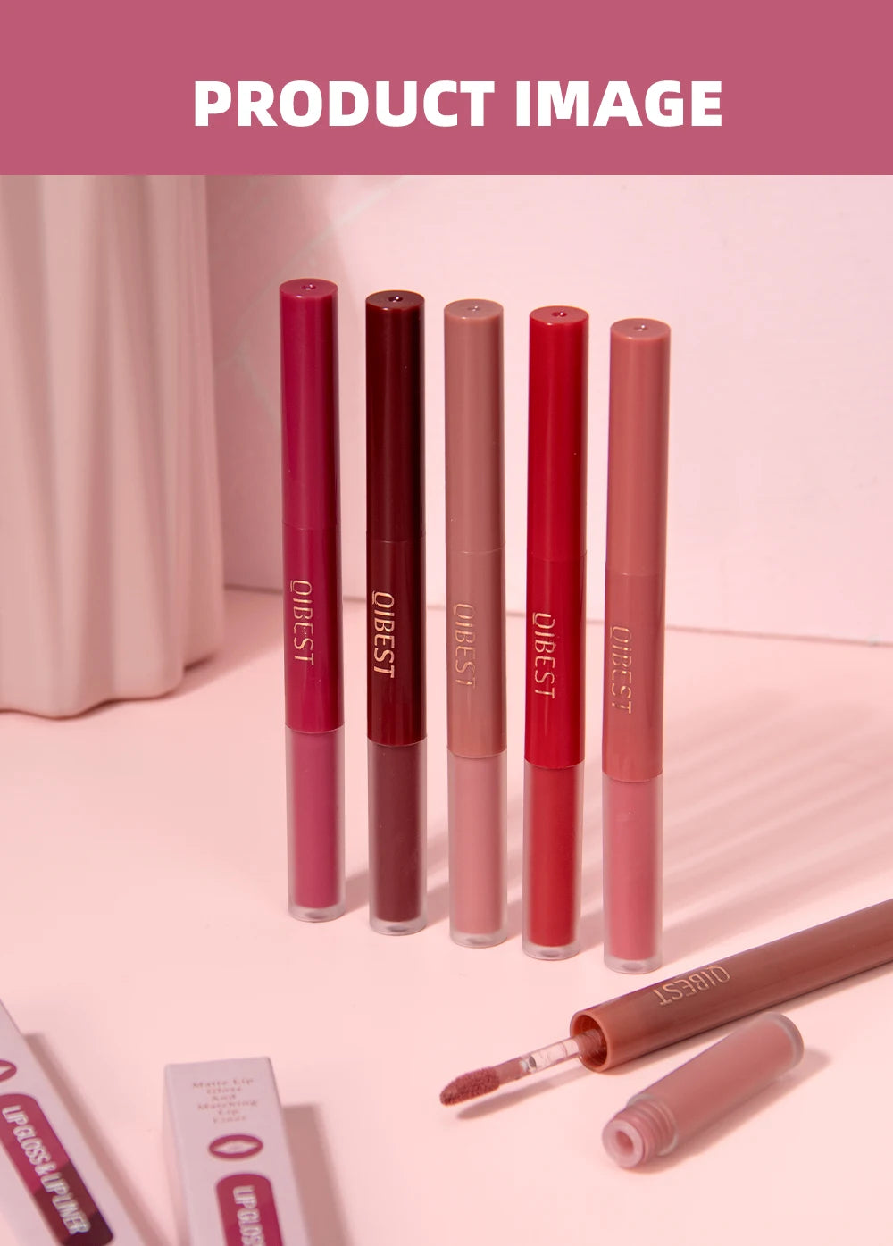 6 Colors Double-end Lip Gloss Waterproof Lipstick Pencil Long Lasting Sexy Red Lipgloss Beauty Matte Lip Liner Pen Lips Makeup