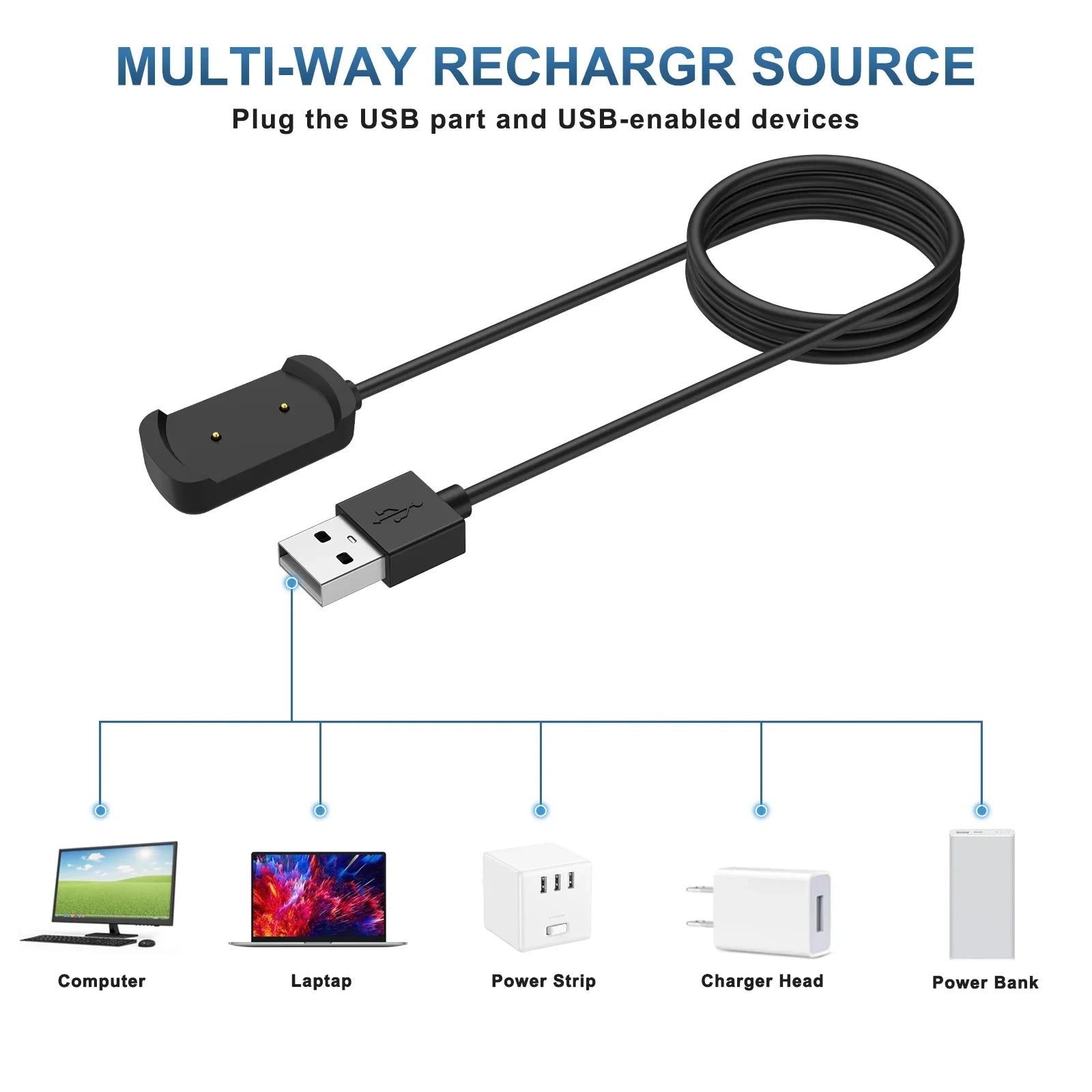 100cm USB Charging Cable For Xiaomi Huami Amazfit T-Rex/GTS/GTR 42MM/GTR 47mm Charger Cradle Stand Fast Charging Power Cable