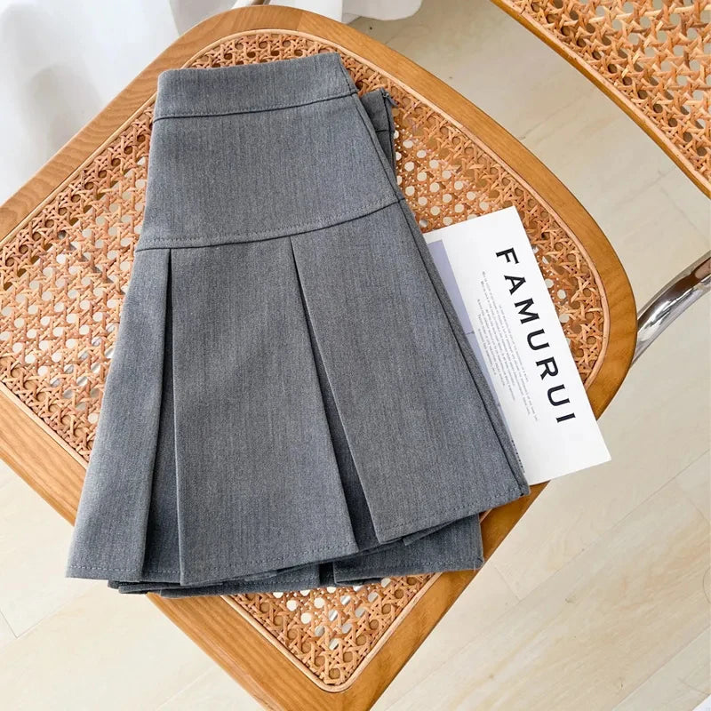 Grey JK Pleated Skirt Women Summer High Waist Solid Preppy Dance Skirts Y2K Korean Slim All-match Mini Skirts New