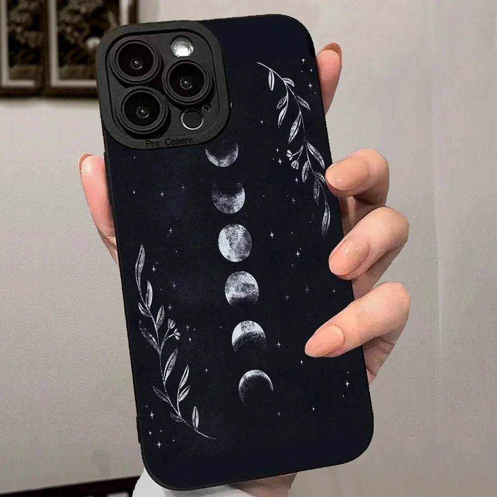 Precise Hollow Moon Star Planet Glitter Eclipse Painted Phone Case For iPhone 17 16 Pro Max 15 14 13 12 11 XS XR 7 8 Plus Cover