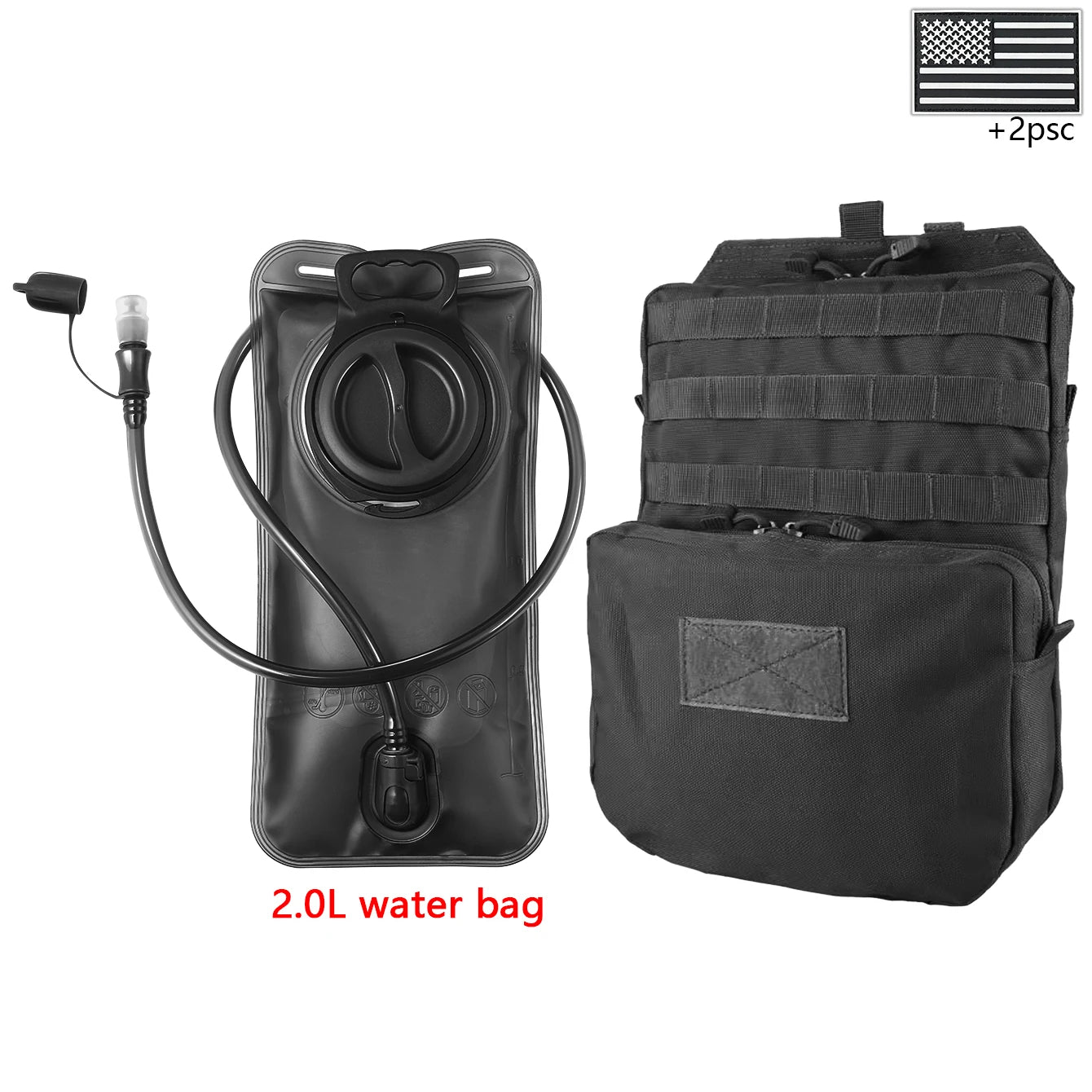 Outdoor sports drinking equipment: 2L large-capacity water bag + molle backpack, suitable for hiking, camping, and cycling
