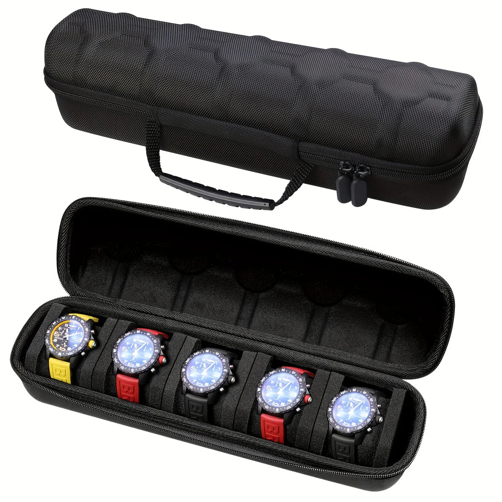 1pc Heavy-Duty Watch Organizer with Flip-Top Lid - 5-Slot Watch Storage Box, Scratch-Resistant Interior, Portable Watch Case