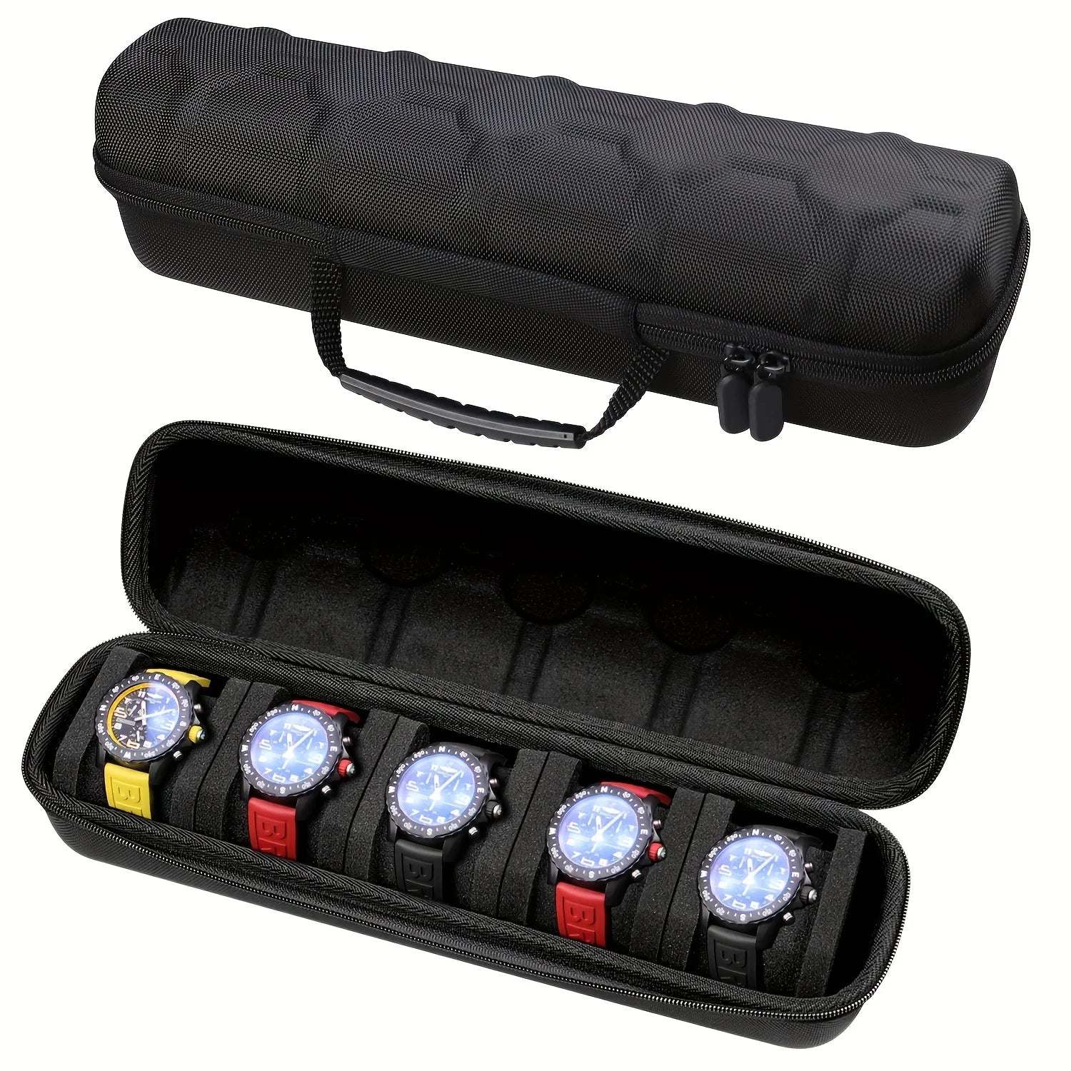 1pc Heavy-Duty Watch Organizer with Flip-Top Lid - 5-Slot Watch Storage Box, Scratch-Resistant Interior, Portable Watch Case