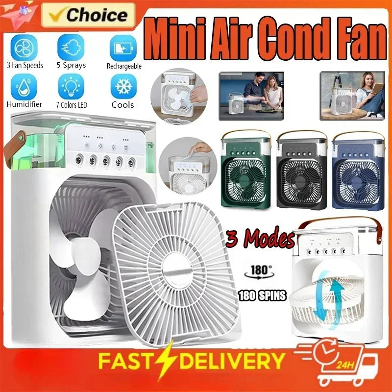 Summer Cooling Fan 3 In 1 Portable Desktop Humidifier USB Mini Air Conditioners Night Light Water Mist For Home, Office