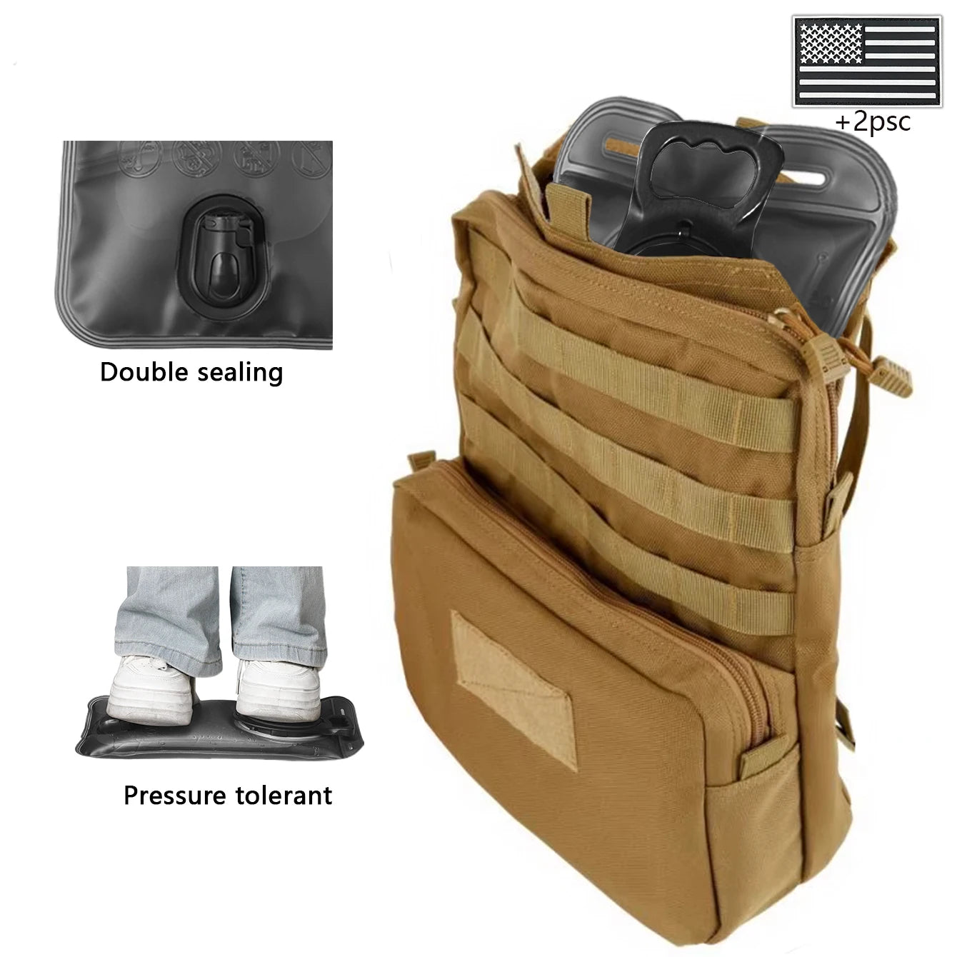 Outdoor sports drinking equipment: 2L large-capacity water bag + molle backpack, suitable for hiking, camping, and cycling