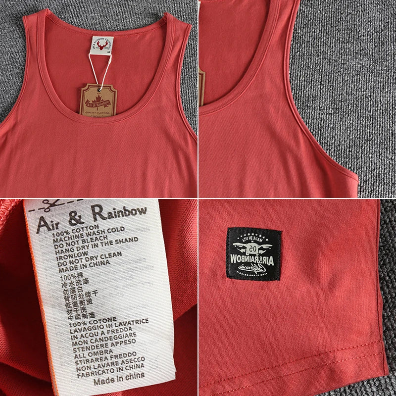 Cotton sleeveless T-shirt vest men's loose vest American style outside wear short sleeve boys sports fitness top tide summer