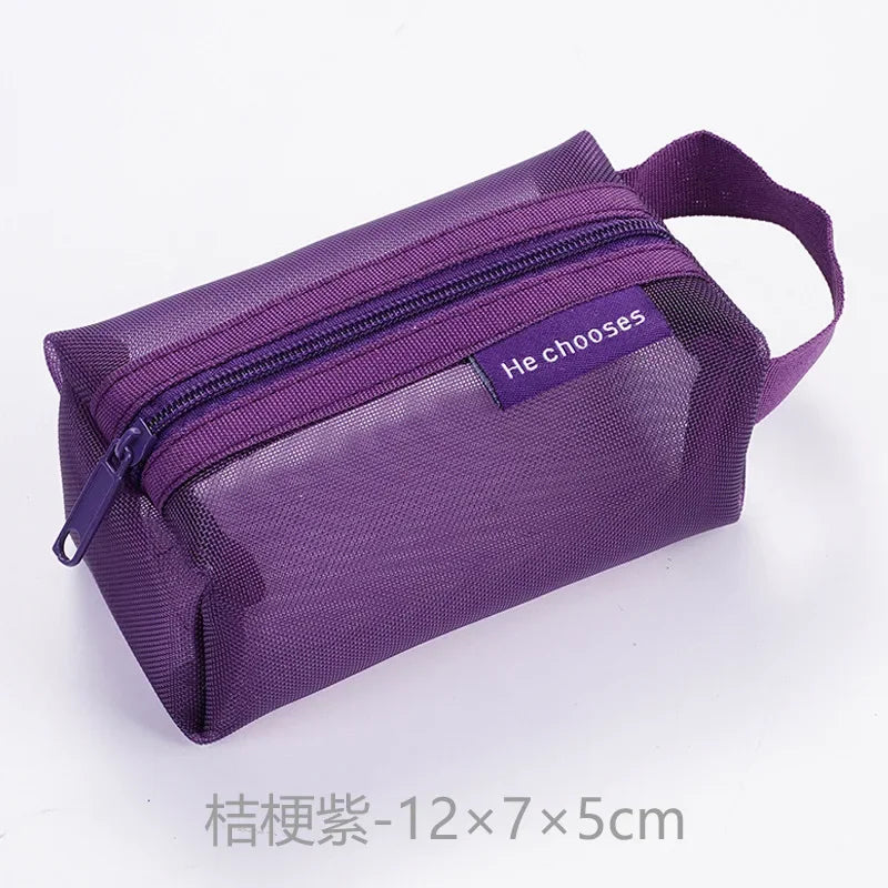 Mini Clear Nylon Mesh zipper Cosmetic Bags Cute Women Small Lipstick Makeup Bags Pouch Data Line Key Earphone Organizer Case