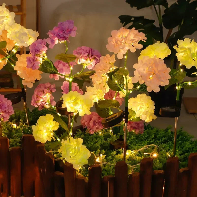 Garden Summer Home Weddig Holiday Decor 3 Heads Artificial Hydrangea Flower Landscape Ground Lights Outdoor Solar LED Lawn Lamp