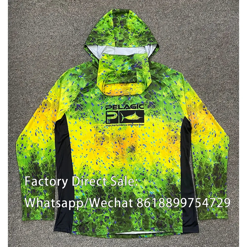 BILLFISH GEAR Hooded Fishing Shirt Outdoor Sunscreen Fishing Clothes Men UV Protection Quick Dry Breathable Jersey