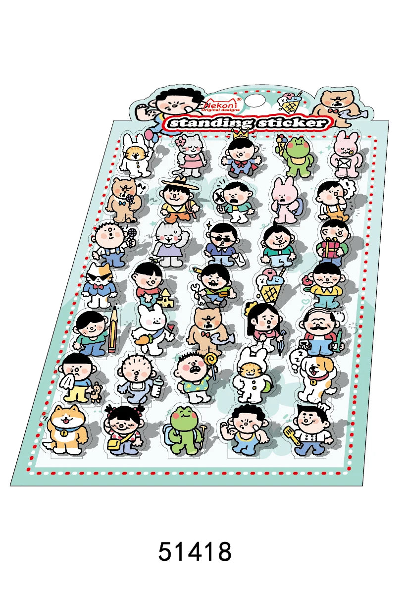Korean Import NEKONI Fun 3D Standing Sticker Cartoon Character Animals Scrapbooking Diy Journal Cute Stationery Sticker Gift
