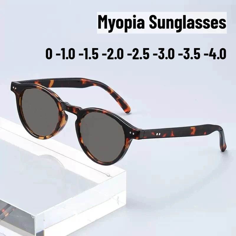 Men's New Retro Round Frame Myopia Sunglasses Men and Women Fashion Trend Myopia Glasses Outdoor Sunscreen Ultraviolet Glasses