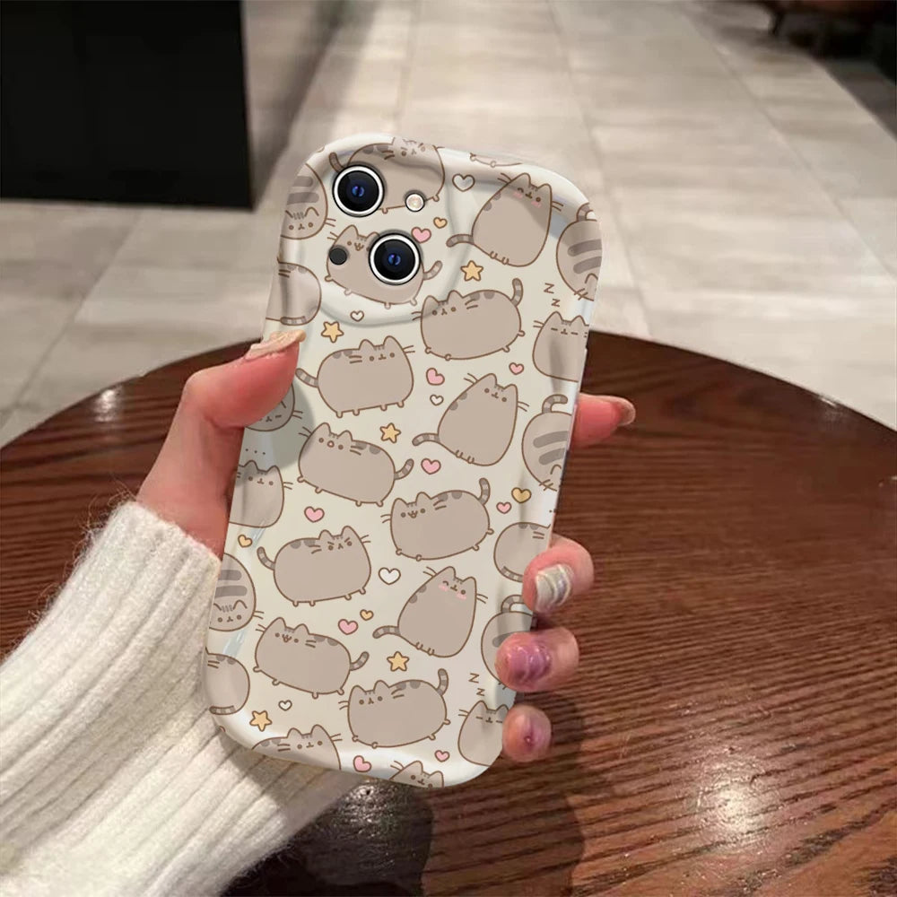 Funny Pusheens Cat 3D Wave Case For iPhone 15 14 13 12 11 Pro Max Mini X XR XSMAX 8 7 6S Plus Soft Silicone Cover