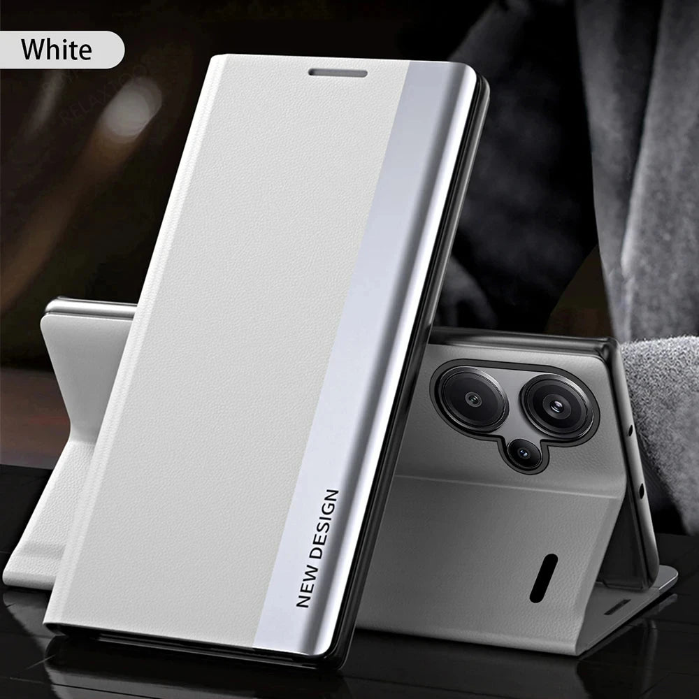 Kickstand Flip Case For Xiaomi Redmi Note 13 14 12 11 11S 10 10S 9 Pro Plus 5G Shockproof Plating Leather Phone Cover Carcasa