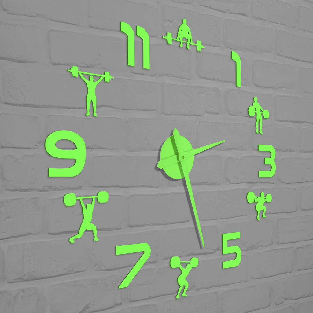 Weightlifting Fitness Room Wall Decor DIY Giant Wall Clock Mirror Effect Powerlifting Frameless Large Wall Clock GYM Wall Watch