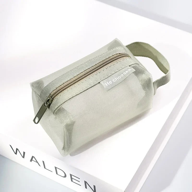 Mini Clear Nylon Mesh zipper Cosmetic Bags Cute Women Small Lipstick Makeup Bags Pouch Data Line Key Earphone Organizer Case
